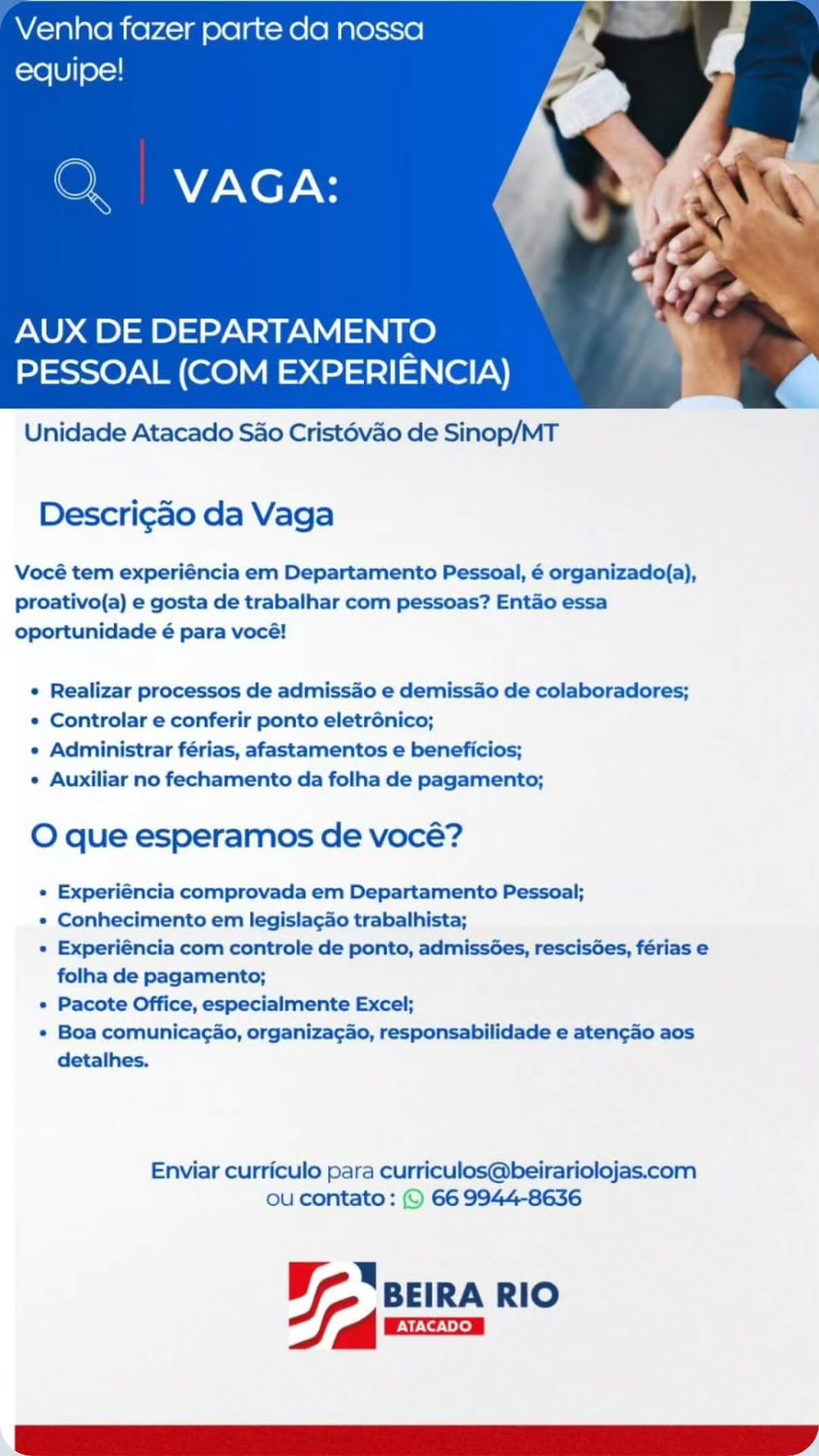 Aux de Departamento Pessoal